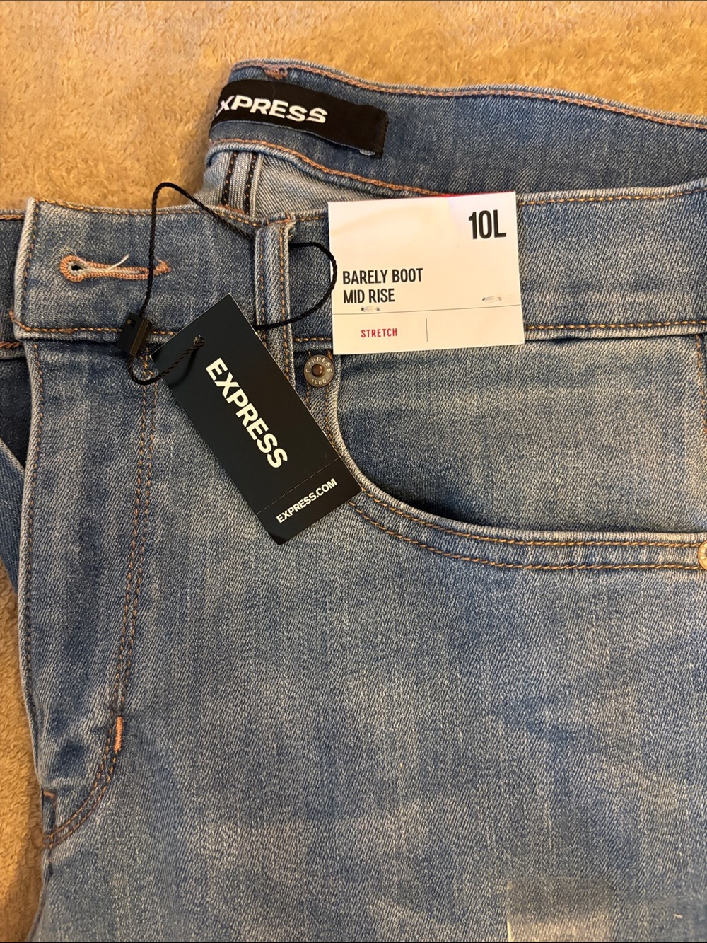 Express Barely Boot Mid-Rise Jeans - Light Blue Wash